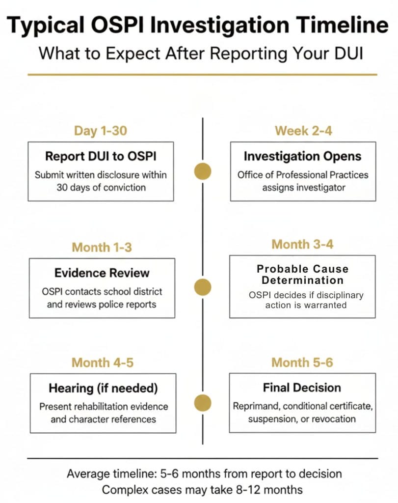 Washington teacher reviewing OSPI disclosure requirements after a DUI conviction